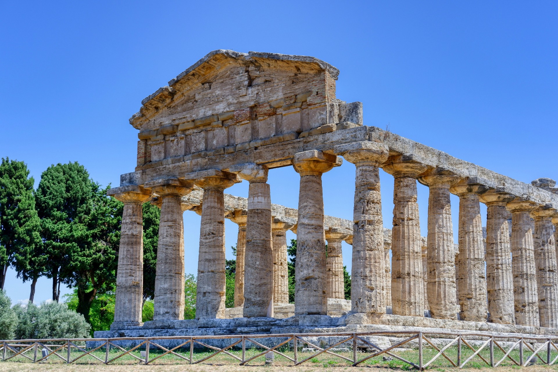 Frontal view of Paestum ancient greeks ruins